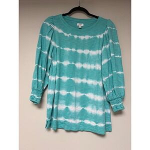 Crown & Ivy Womens Tie Dye Long Sleeve Top Small‎ Teal Blue